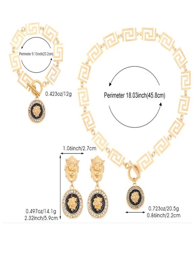 sunglnl Gold Necklace Set For Women, 14k Gold-Plated Necklaces Bracelet And Earrings With Cubic Zirconia Lion Pendant Luxurious Metallic Style Jewelry Gift (gold-lion) - Image 5